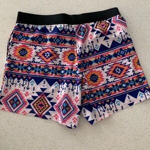 Multicolor Geometric Tribal Print Athletic Shorts Elastic Waist Women Large
